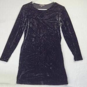 Banana Republic Black Velvet Long Sleeve Crew Neck Mini Dress Size S
